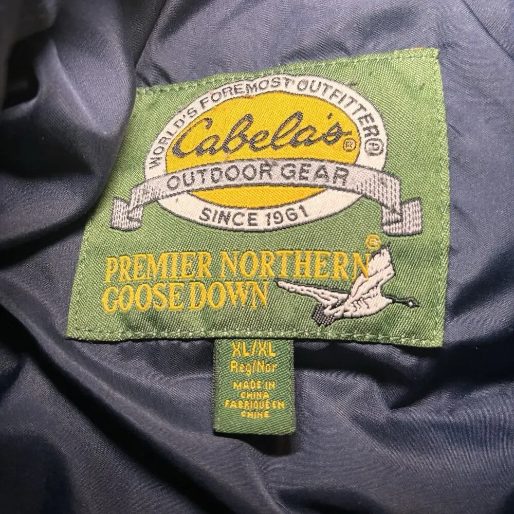 Cabela’s Goose Down Puffer Jacket XL Navy 650 Fill Stained 28x27 Read